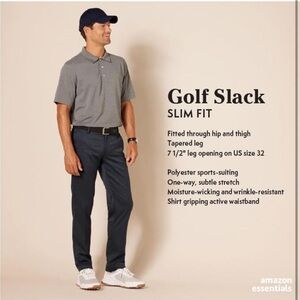 Amazon Essentials Men's Slim-Fit Stretch Golf Pant NWT BLACK 42 X‎ 34 Slacks